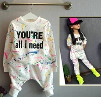 

Spring and autumn new long sleeve suit girl printing graffiti set of children in two sets