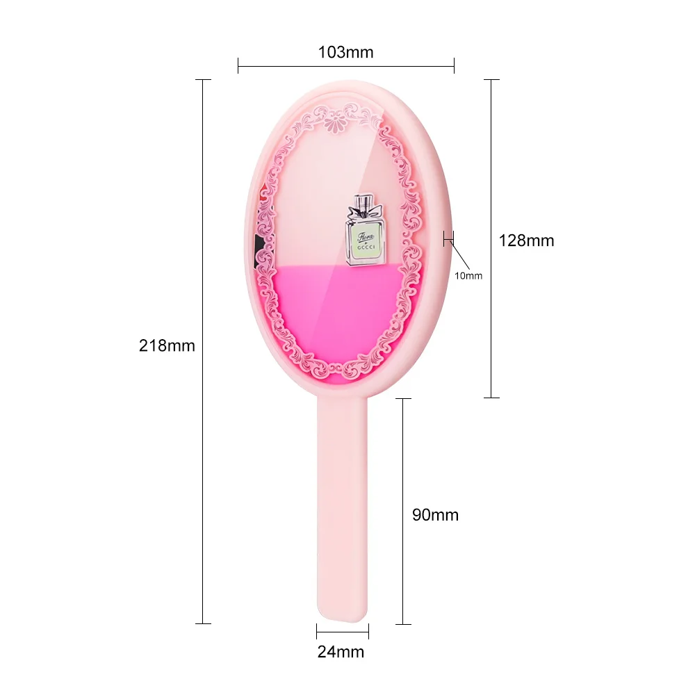 Comfortable Cosmetic Quicksand Glitter Customer Design Oval Handheld Mirrors with Handle