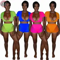 

9060321 queenmoen wholesale net spliced two piece short set women clothing