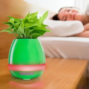 Image of Music Flower Pot Planter Wireless Bluetooth Speaker Smart Touch by Multicolor Night Light Play Piano Music on a Real Plant