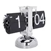 Zogift Black/White Small Scale Table Clock Retro Flip Over Clock Stainless Steel Flip Internal Gear Operated Quartz Clock