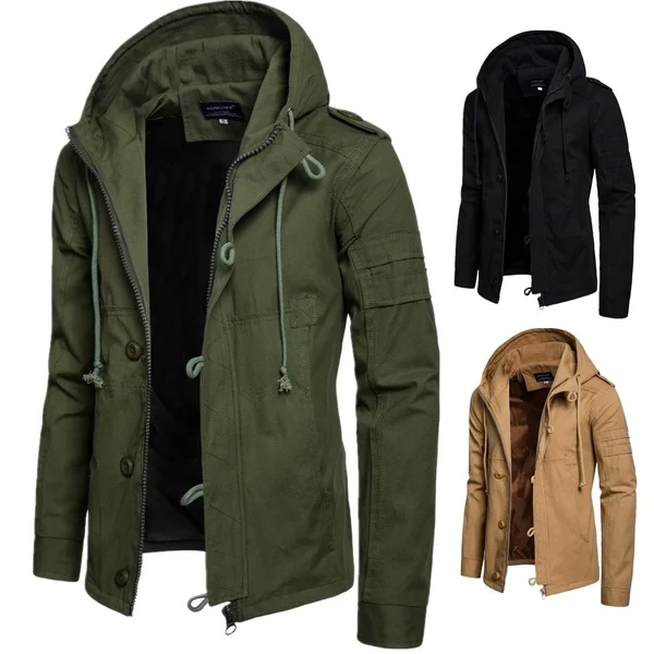 

Winter Men Coat Cotton Padded Hooded Down Coat Casual Jacket loose Outwear, As shown