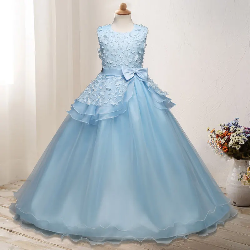 

YSMARKET 120-170cm 8 Color Baby Girls Party Dress Elegant Long Evening Dress For Wedding Tulle Kids Dresses For Teen Clothing