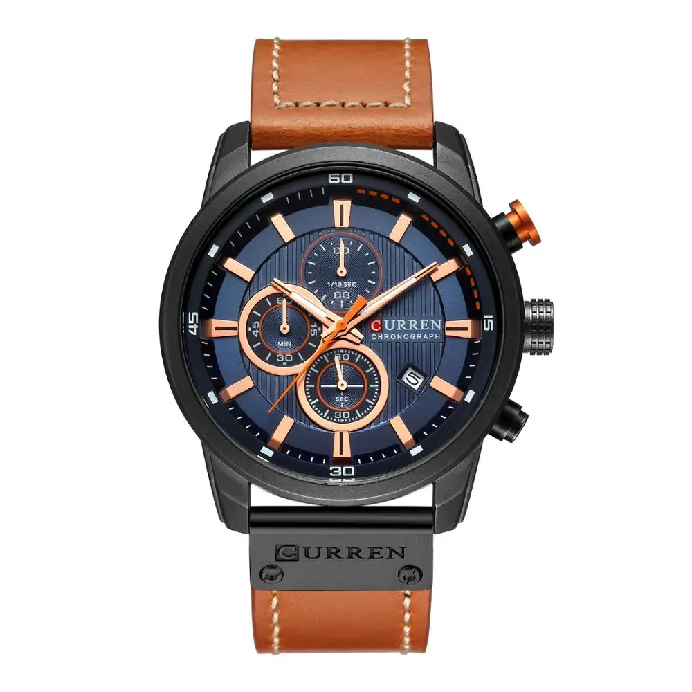 

CURREN Watch 8291 Luxury Casual Men Watches Military Sports Male Wristwatch Date Quartz Clock Chronograph Genuine Leather Watch, 6 colors