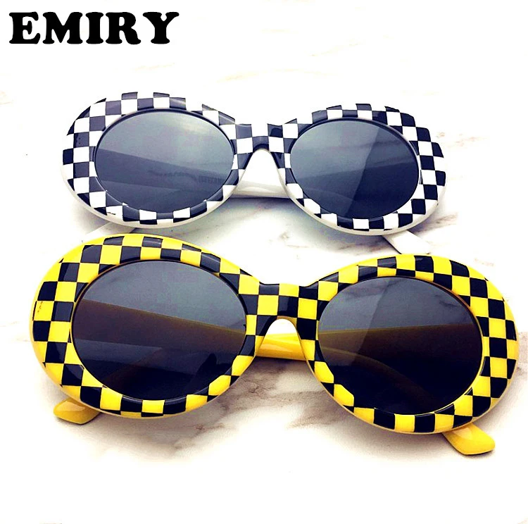 

2019 New Factory Direct Sale Round Lens Thick Frame Bold Checkered Retro Oval Mod Sunglasses