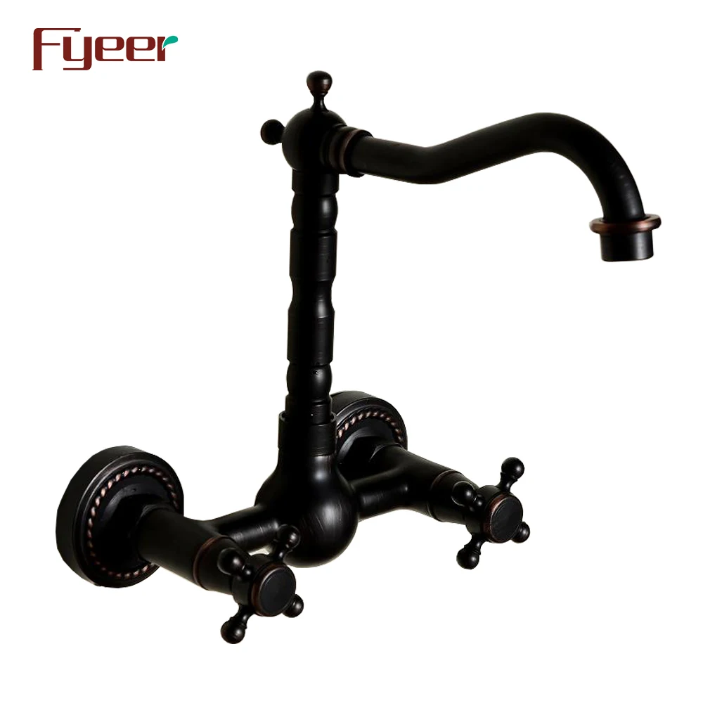 Fyeer Wand Montiert Doppel Kreuz Griff Schwarz Kche Wasserhahn Buy Kche Wasserhahn