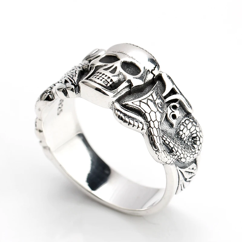 

Wholesale Retro 925 Sterling Silver Skull Men Ring,European Skeleton Punk Style Rings for Men Fashion Jewelry