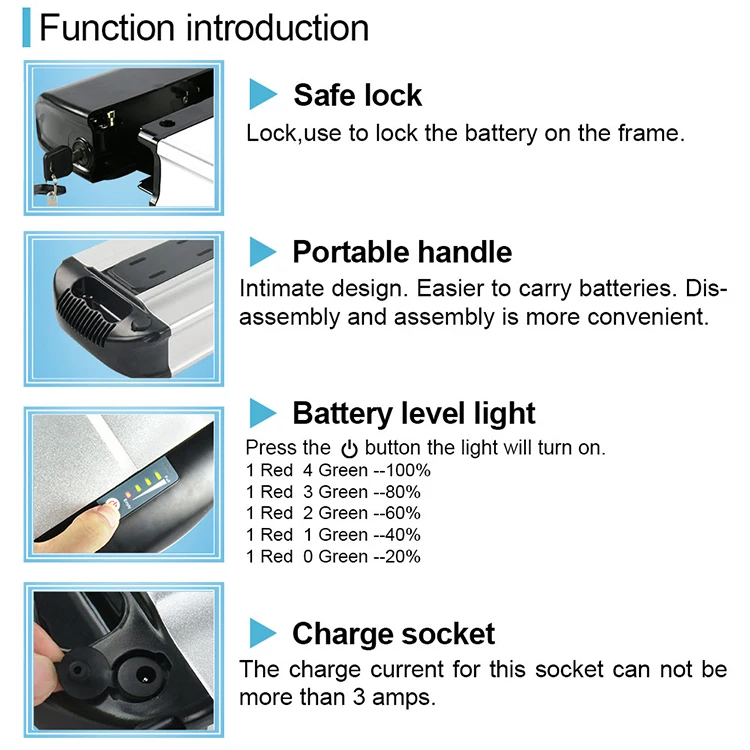 Powerful ebike battery 48v 20ah fit for 1000w electric motor with charger and BMS