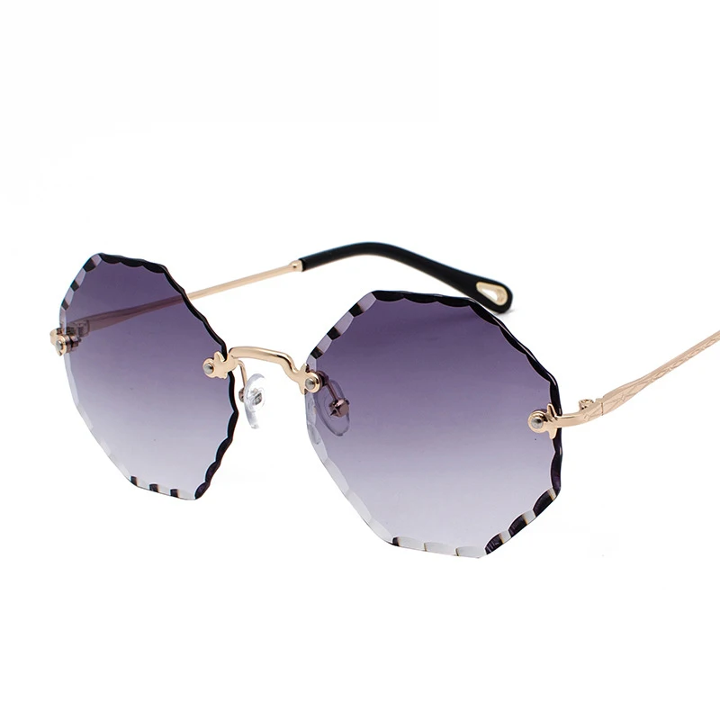 

wholesale custom private trendy ocean gradient lens sun shades rimless glasses women fashion round sunglasses