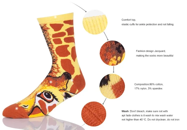 Unisex Crazy Fun Cool 3D Print Animals Colorful Athletic Sport Novelty Crew Tube Socks