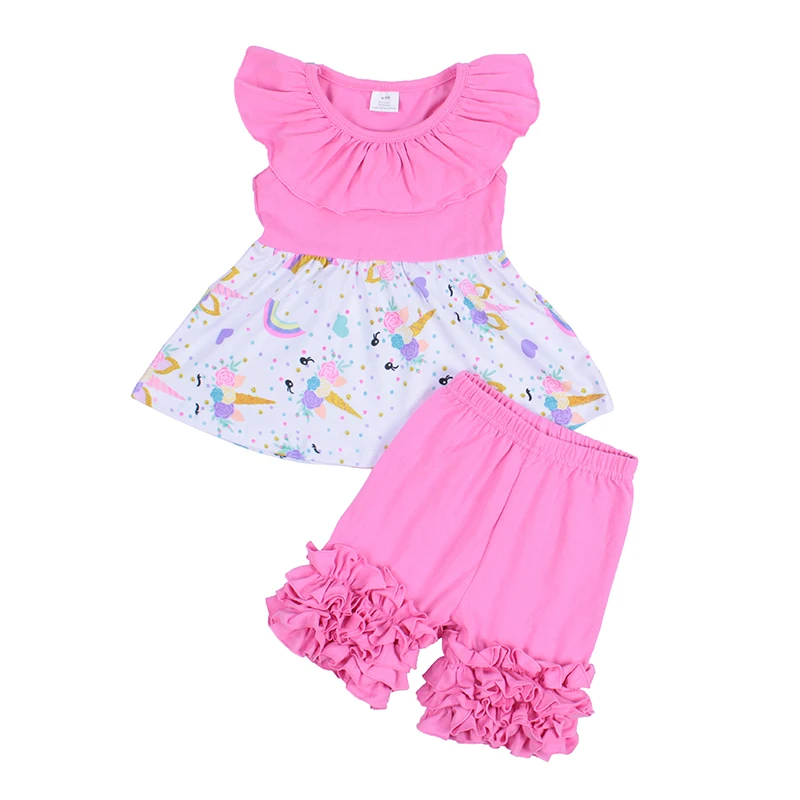 

Frilly pink pants print tops hot sales girls outfit new design ruffle baby girls outfit, Picture