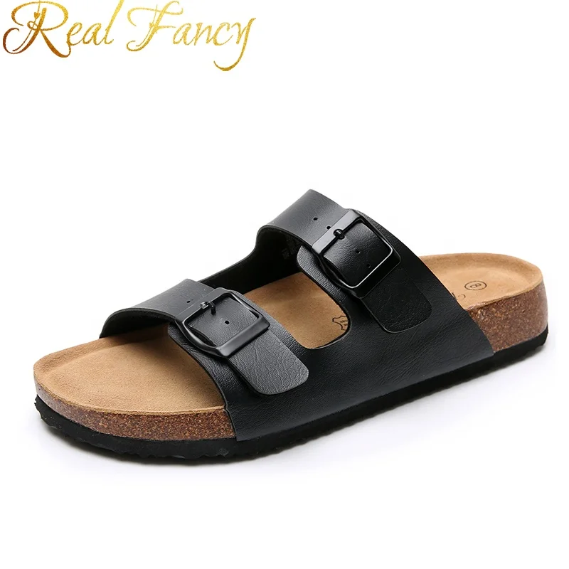 

Fashion Women Outdoor Indoor Slides Slipper Sandals EVA Sole Leather Slipper, Black,brown