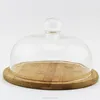 mouth blown wholesale glass cheese dome with bamboo base