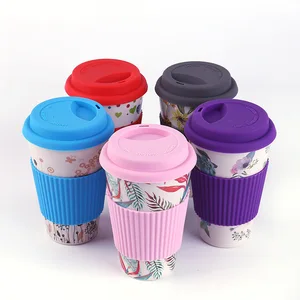 Zogift New Eco Friendly 100% natural colorful reusable bamboo fiber bamboo drinking coffee cup with silicone lid