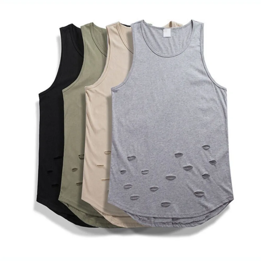 

Wholesale Fashion Ripped Holes Tank Vest Solid Color Tank Top For Men