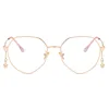 HJ Polygonal Metal Frame Glasses Flat-light Myopia Glasses Women Eyeglasses with Metal Star Pendants