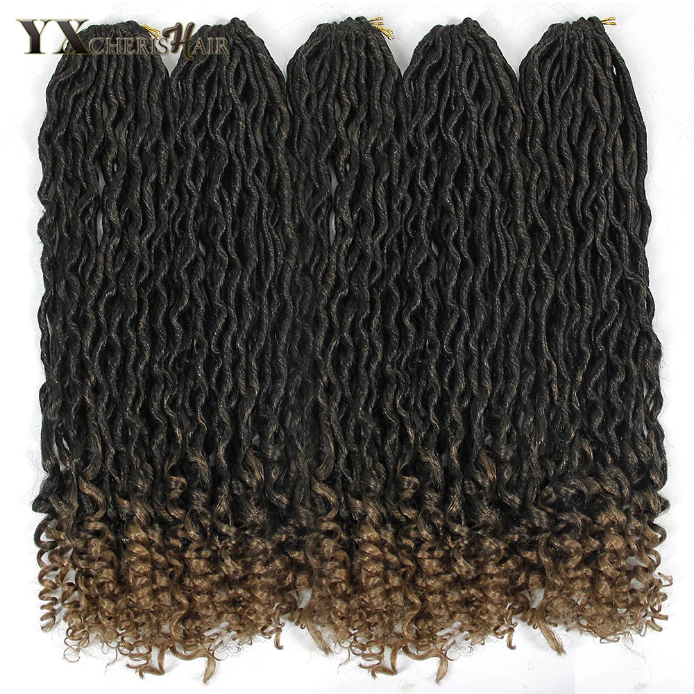 6Pcs/Lot Goddess Locs Faux Locs Crochet Hair Wavy Faux Locs with Curly Ends Synthetic Braiding Hair Extension