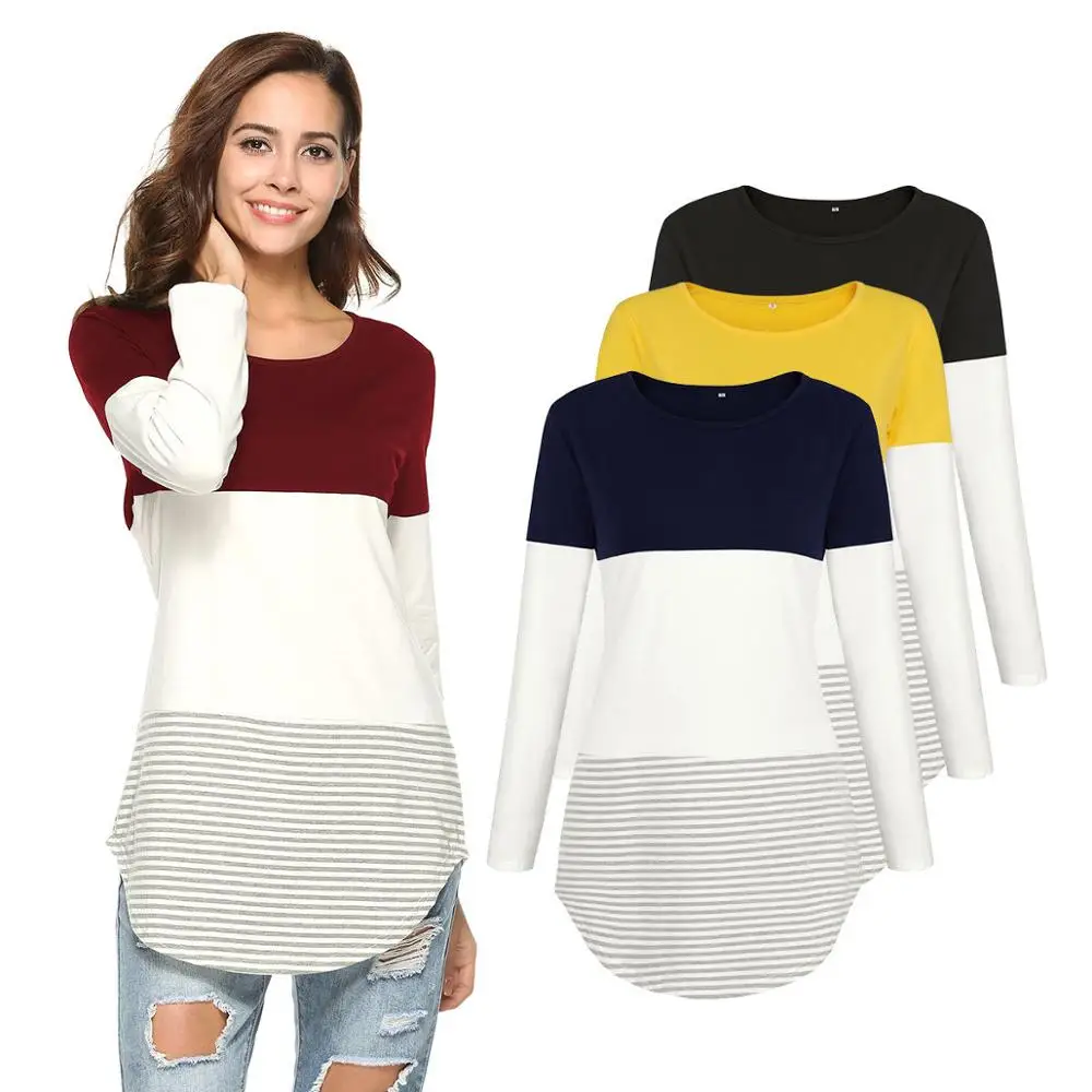 

Women Tops New Cotton Casual Stripe Ladies Long Sleeve t Shirt, 4 colors for choose