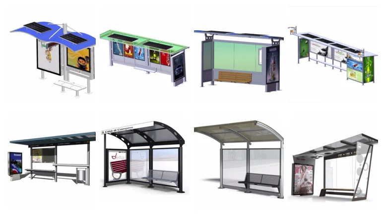 Smart digital lcd display bus stop shelter with bench