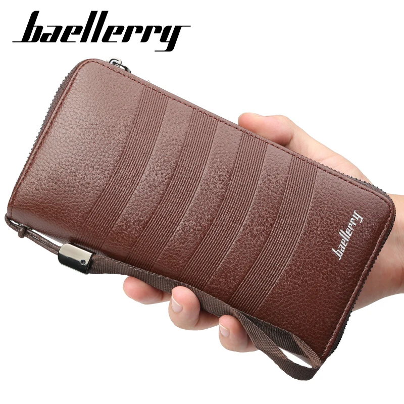 

Brand Baellerry Leather Purse Long Male Zipper Clutch Wallet Mens Money Card Wallet Men Mobile Phone Bag, Black/light coffee/dark coffee