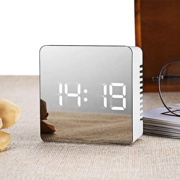 

Lovely Promotional Gift Voice Control Plastic Square Shape Small LED Mirror Alarm Clock