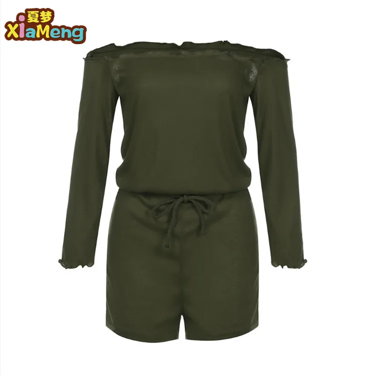 

2018 summer hot sale boat neck long sleeve short jumpsuit, Green black red