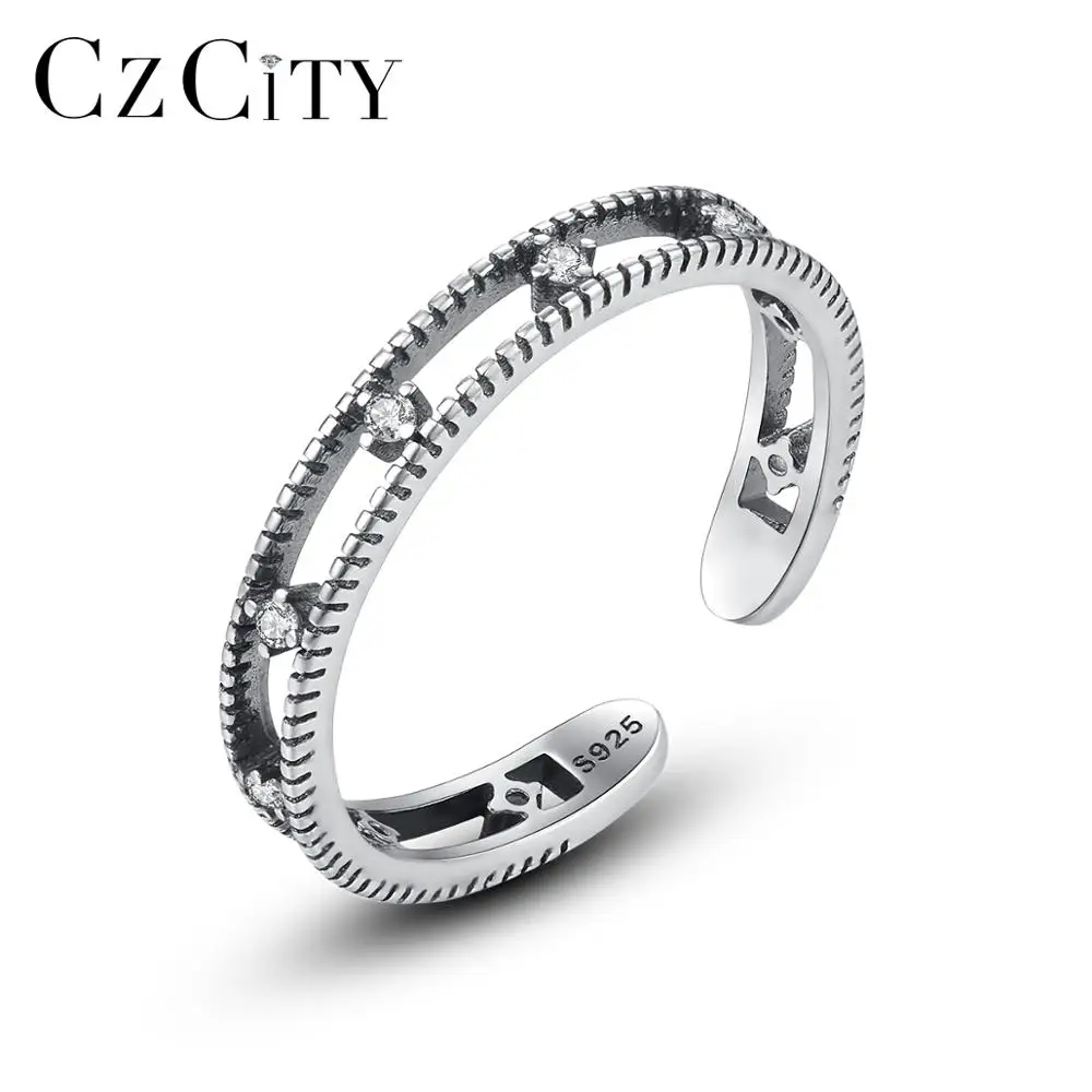 

CZCITY Wholesale Fashion New Design Sterling Silver Jewelry Open Punk Fascinating Rings Women Vintage CZ Ring Daily Wear Ring