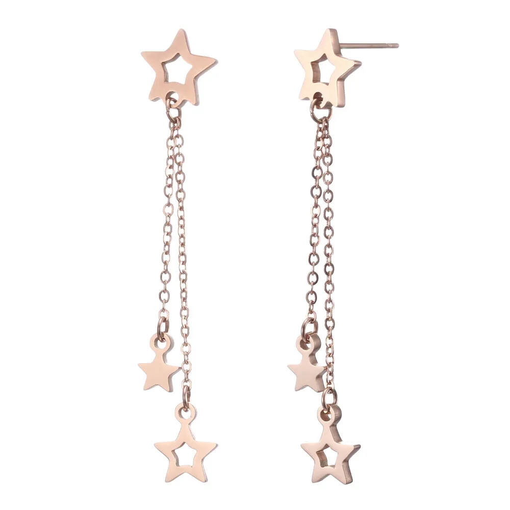 

2017 New Design Fashionable stainless steel little star earrings Wholesale Women tassel pentagram long hanging Earrings, As sample