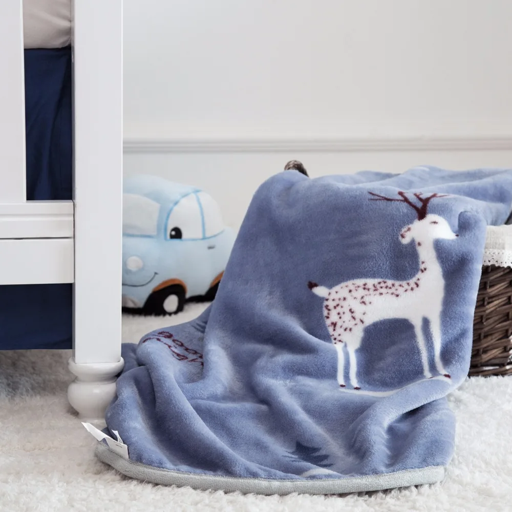 Blue Cartoon Deer Printed Flannel Blankets Custom Baby Blanket Buy