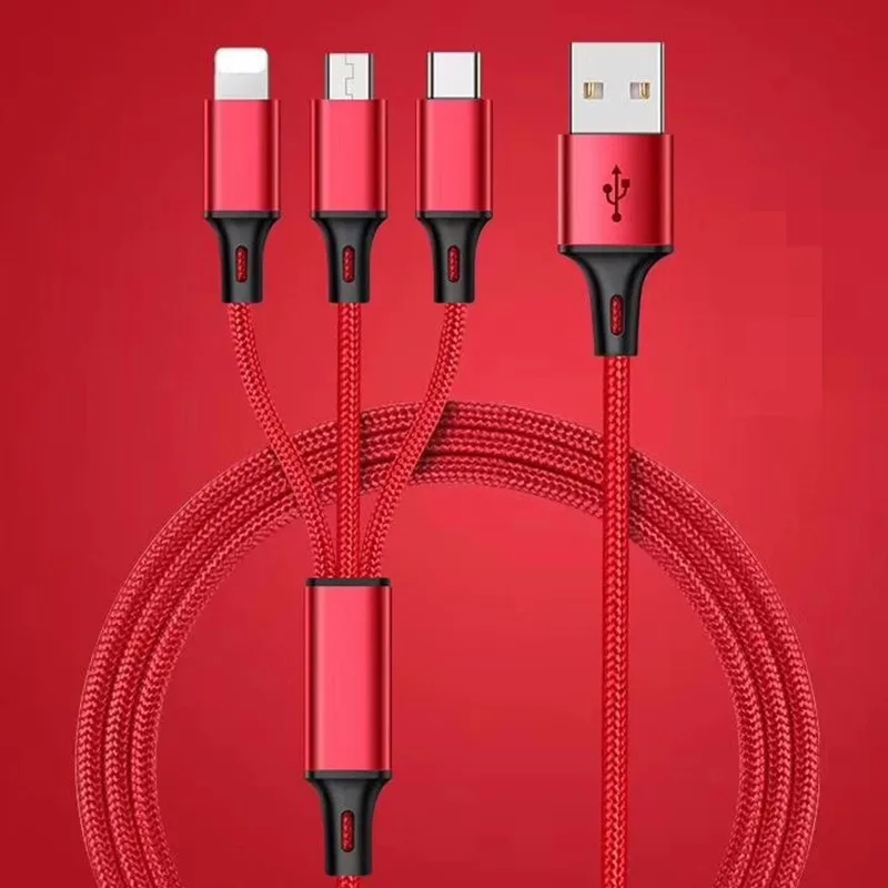 

Custom Logo 3 in 1 Multi Nylon Braided Charger Cable Type C Mobile Phone Fast Charging USB Multiple Connector For iphone huawei, Black;silver;blue;red