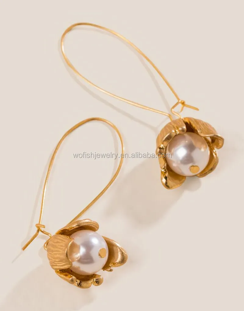 

French Earring Hook Ear Wires Gold plated Ariana Pearl Flower Drop Earrings, Gold;silver;rose gold