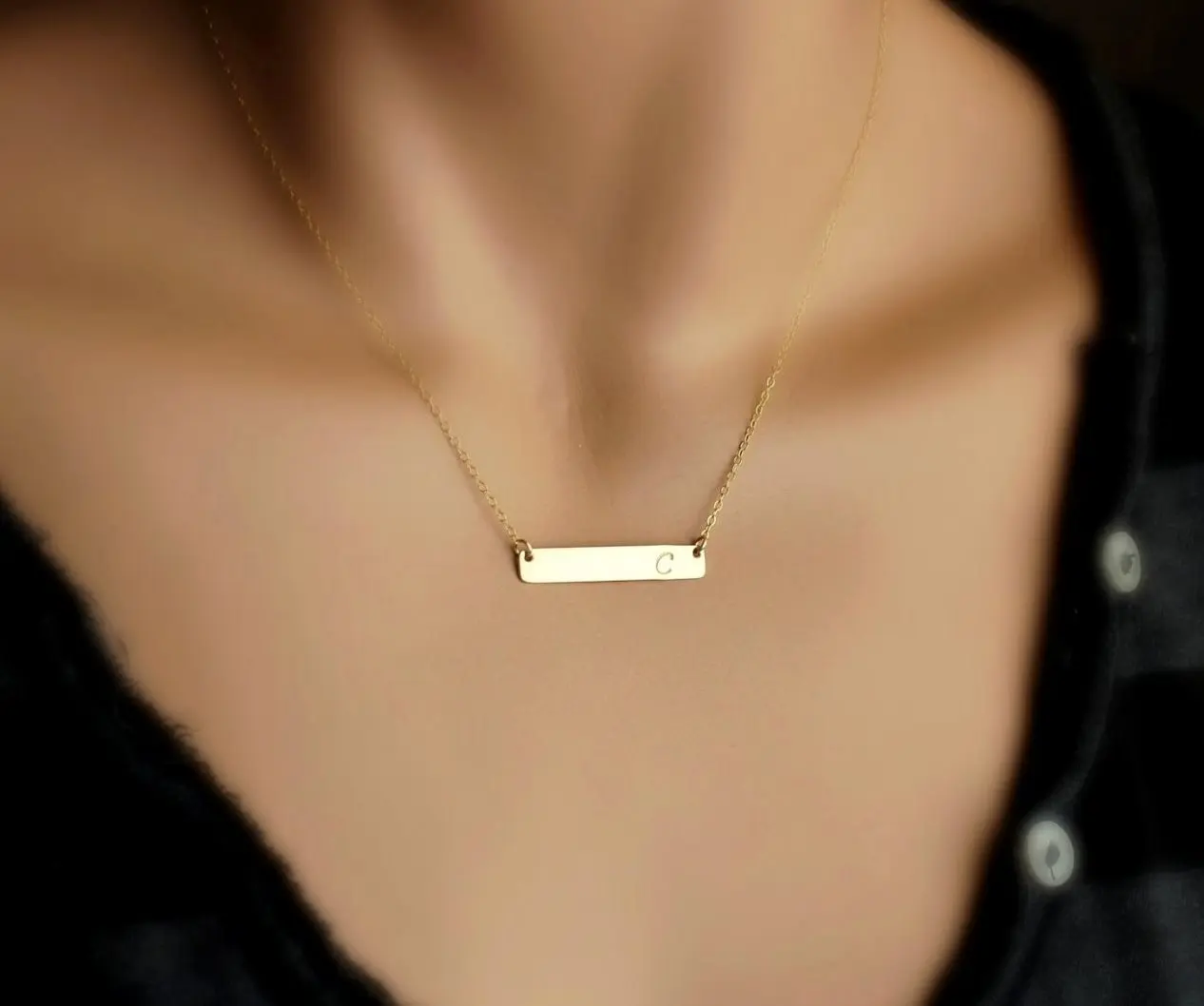 Gold Nameplate Necklace Kim Kardashian Bar Gold Nameplate Necklace Kim Kardashian Bar Monogram Personalized