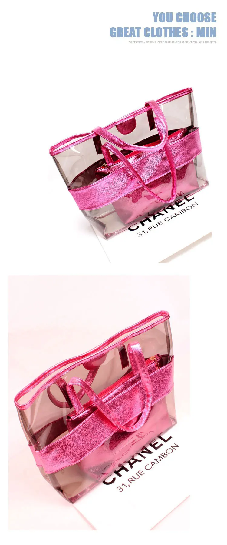 Clear PVC Wallets And Handbag Set Tote Purse Bag PVC Handbags