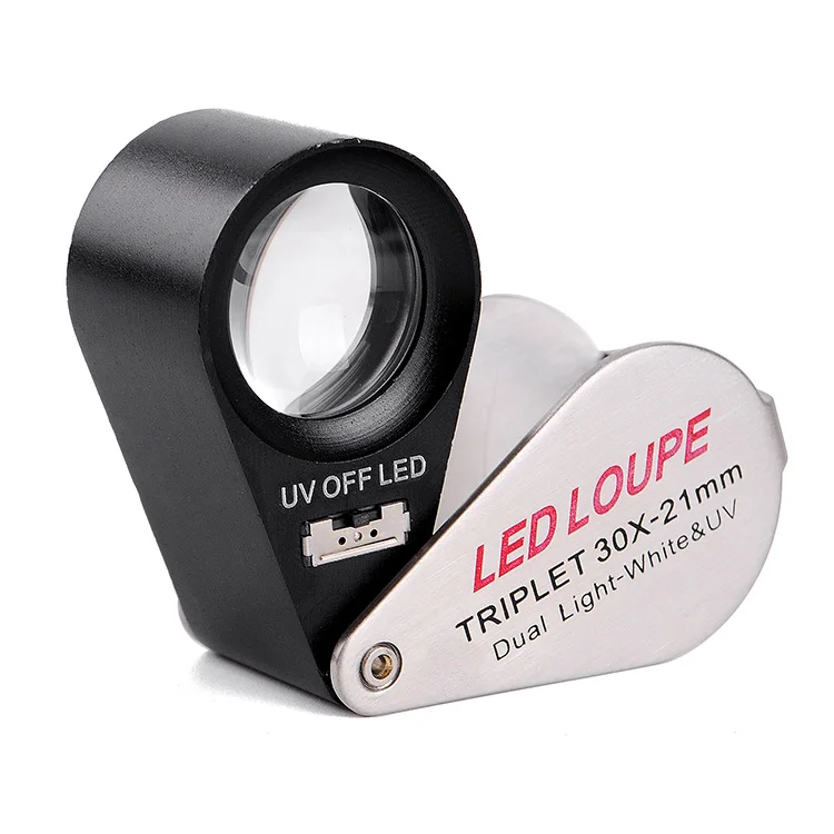 Triplet Loupe 30x 20x 10x Magnification Led Uv Lighted Loupe Diamond