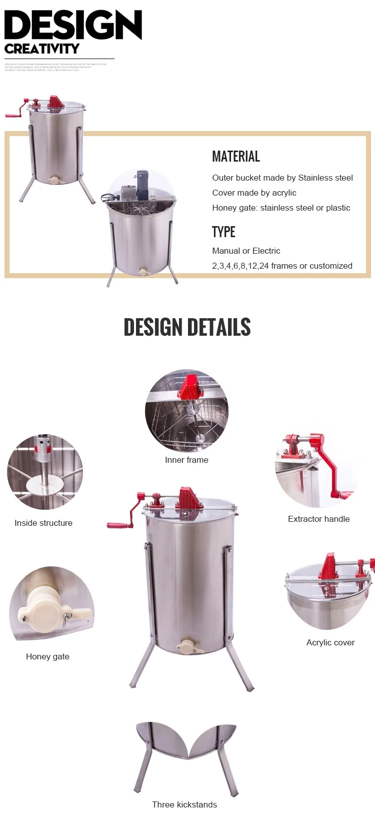 3 Frame Electric Motor Honey Extractor Honey Bee Extractor Machine