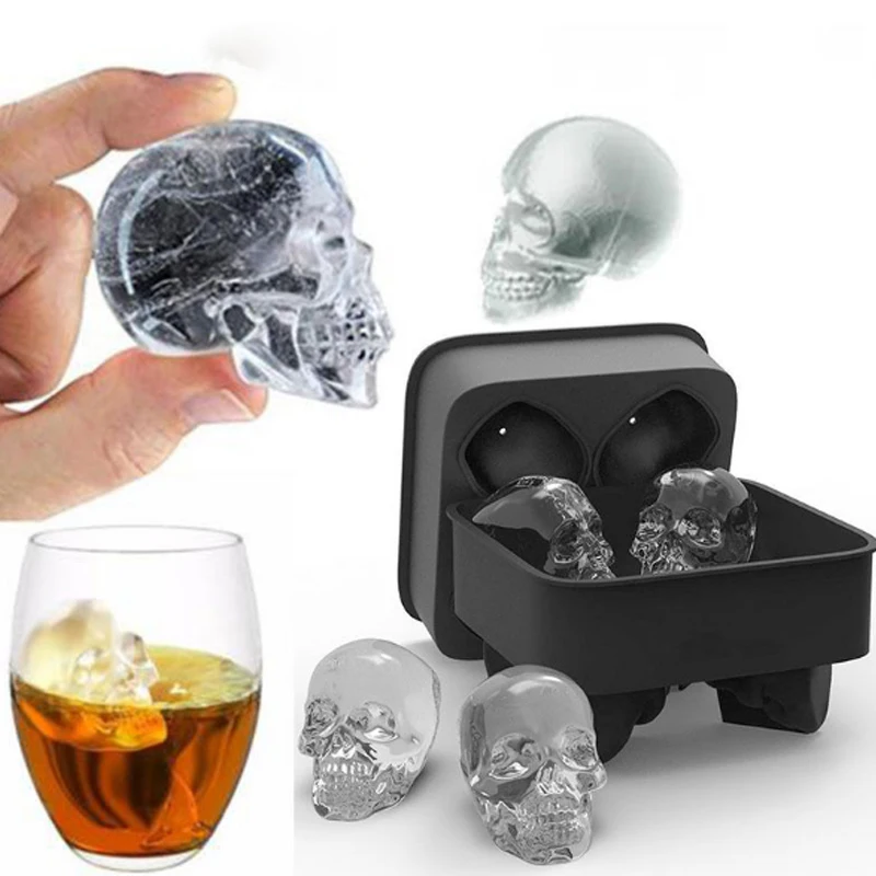 

Hot Large Ice Cube Tray Pudding Mold 3D Skull Silicone 4-Cavity DIY Ice Maker Household Use Bar Party Silicone Mold Gift