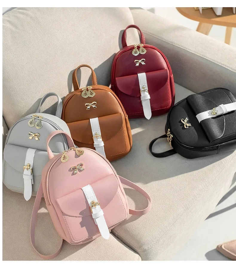 

Wholesale Fashion Pink School Bag Mini Leather Women Mini Cute Bow Backpack for Girls