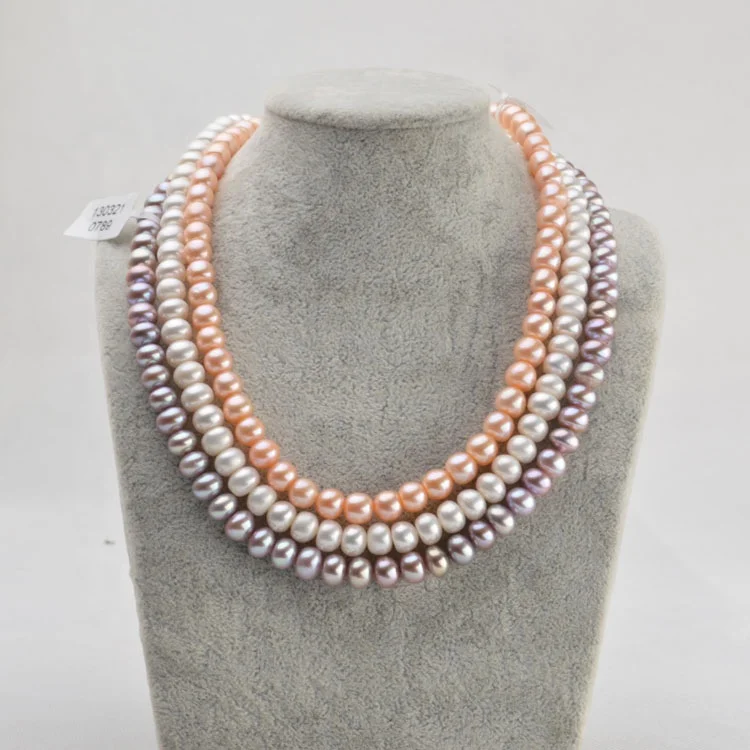 

R.GEM. Wholesale Fashion 8-9mm AAAAA Grade Pink Color Pearl Necklace Jewelry, Natural white, natural pink and natural purple
