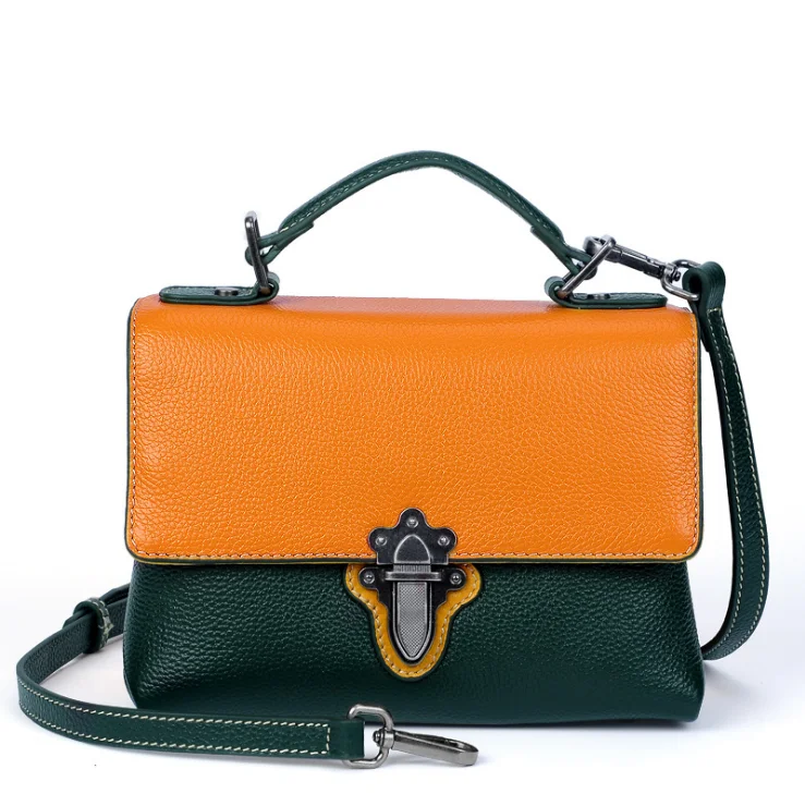 

2020 new fashion design contrast color genuine leather ladies hand bags luxury handbags for women