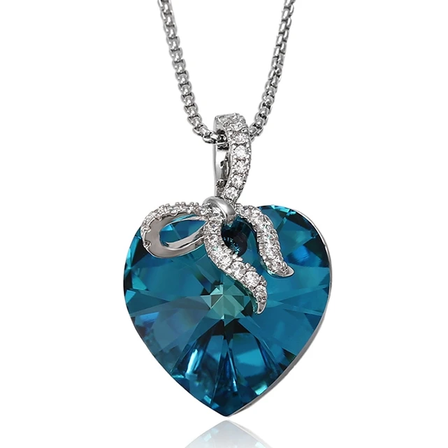 43803 xuping bowknot heart Rhodium color jewelry necklace pendant blue crystal necklace made with crystals from Swarovski, Rhodium colour