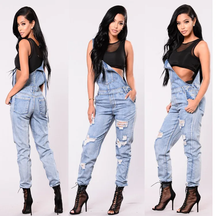 

denim overalls pants suspender trousers overalls urban new fashion hot sexy skinny high rise destroyed hole lady jeans
