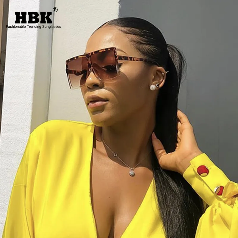 

HBK 2021 branded fashion flat top sunglasses for women oversize Black Eyewear