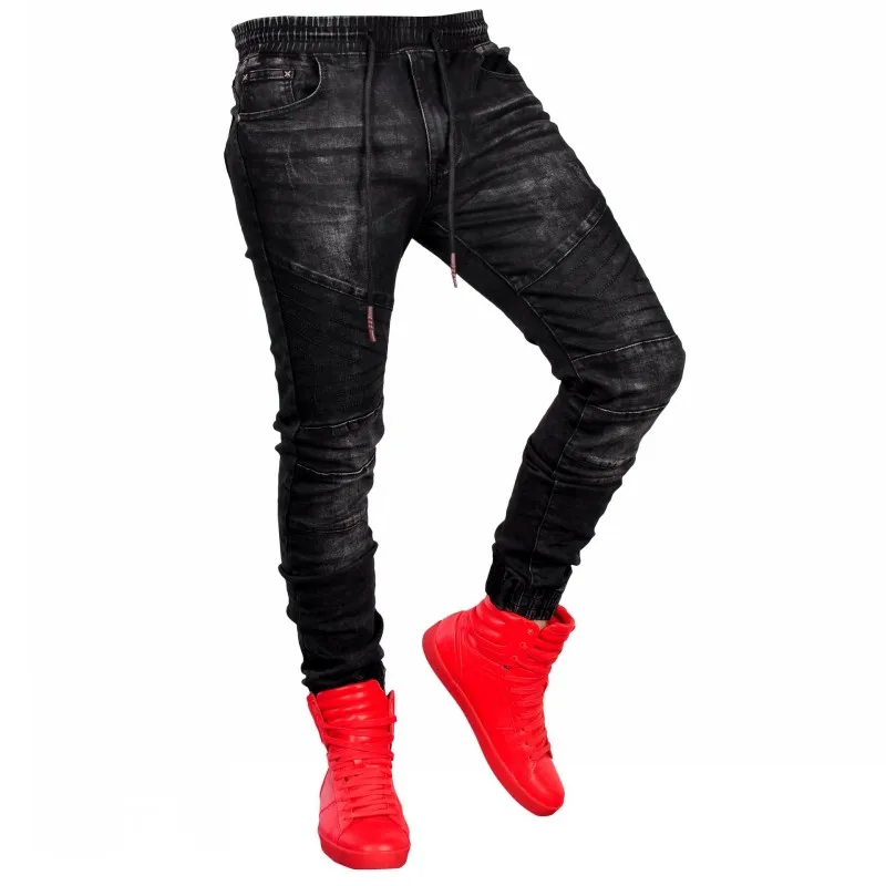 

New Ripped Jeans For Men Slim Biker Zipper Denim Skinny Frayed Pants Distressed Rip Trousers Black Jeans homme Y11268