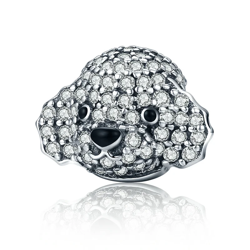 

New Arrival Authentic 925 Sterling Silver Cute Animal Teddy Head Crystal CZ Charm