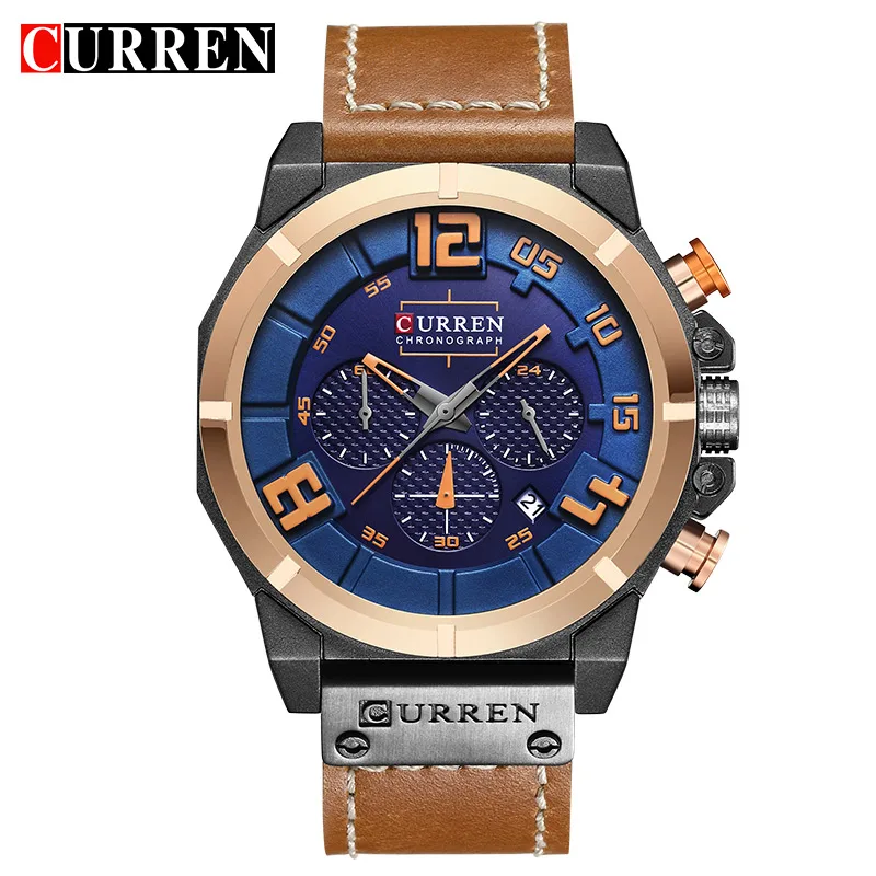 

CURREN 8287 Top Brand Chronograph Quartz watches Men 24 Hour Date Men Sport Leather Wrist Watch