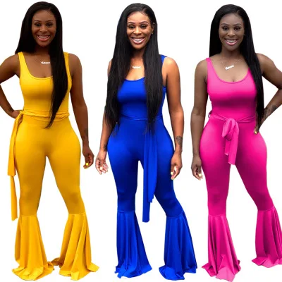 

B50806A Western style women fashion new sleeveless jumpsuit, Blue/yellow/red