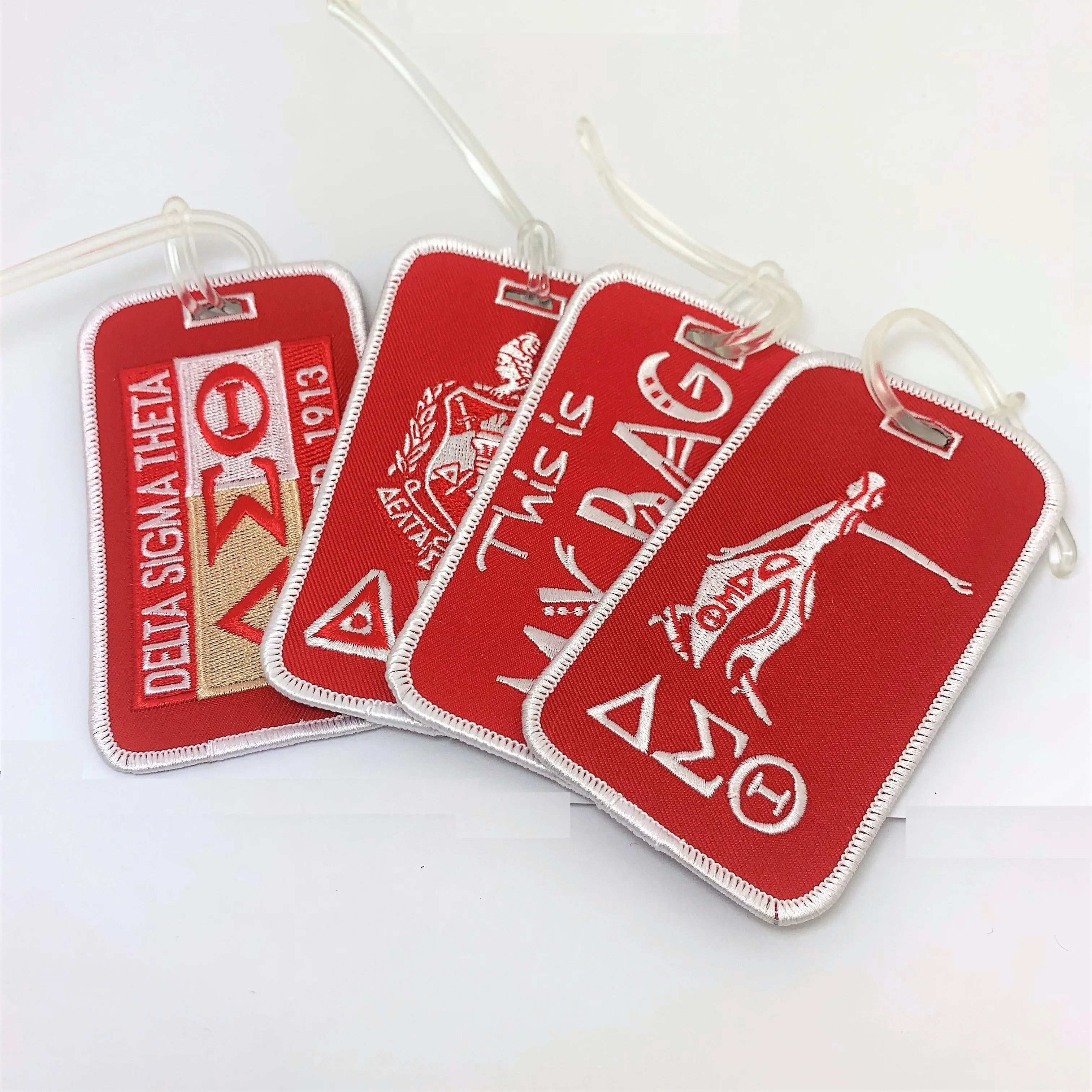 

Ready To Ship Red Greek Sorority Embroidery Luggage Tag Hotel Luggage Tag, Pantone color
