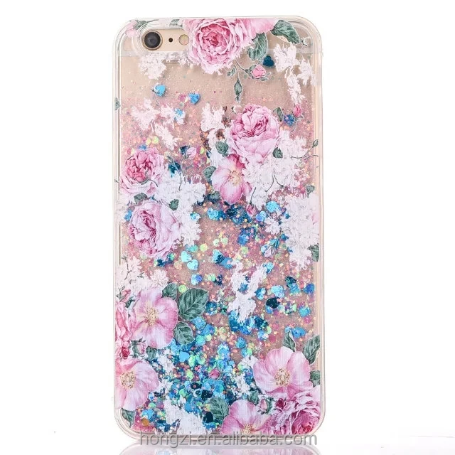 

Soft tpu side fashionable glamour flowers quicksand PC hard back shells phone case cover for iphone 6 7 7plus