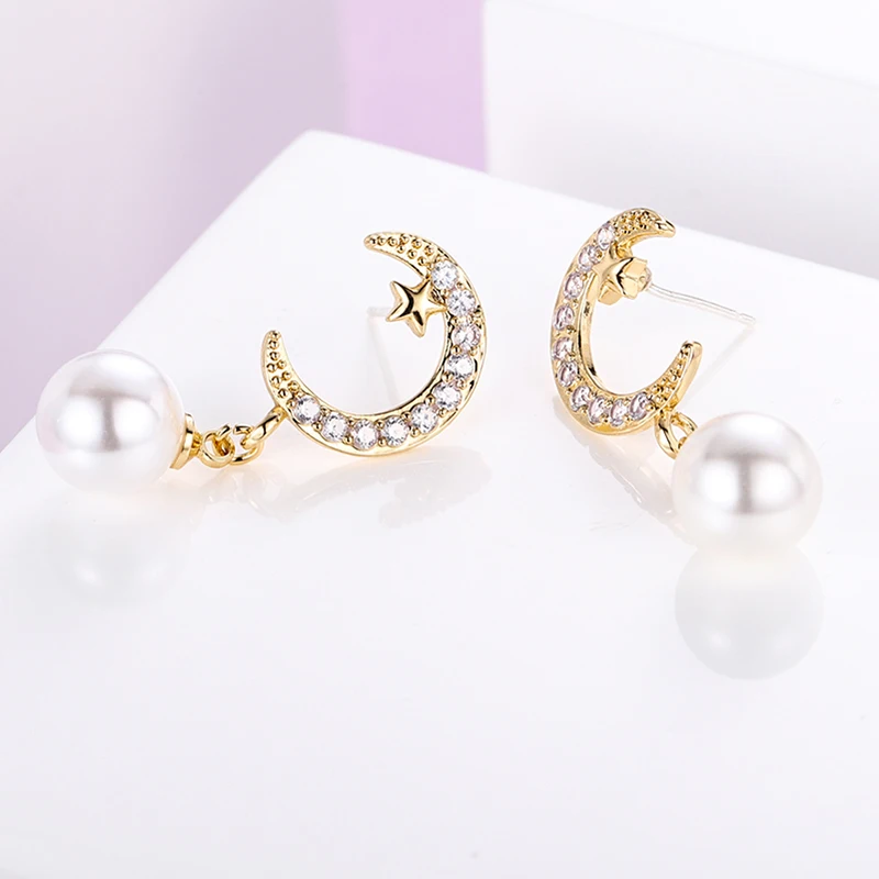 

Lateefah 2019 Fashion Moon Earrings Elegant Earrings Zircon Pearl Earrings For Women Jewelry Gifts