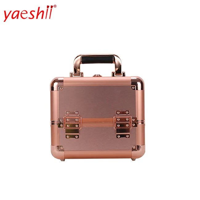 

Yaeshii private label Customized portable mini cosmetic organizer makeup train cosmetic vanity artist case, Pink/rose golden/black/yellow